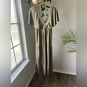 Maxi boho dress olive green